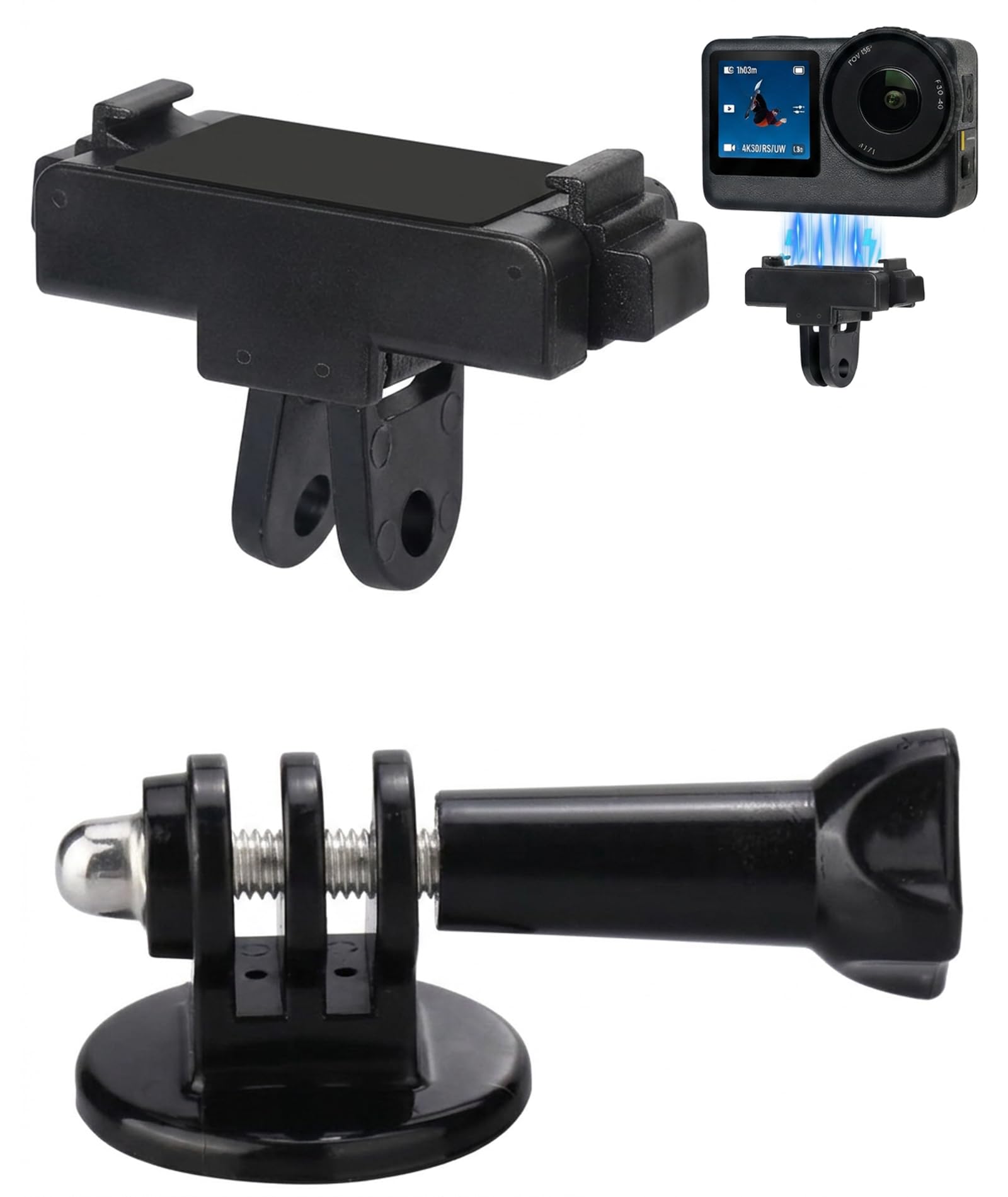 3 PCS Magnetic Adapter Mount for DJI Action 3, 4, 5 Pro Quick Release Mount with Connection Adapter, Includes 180掳 Tilt Adjustable Floor Mount, Adapter Bracket (Mount) 1/4'' & Cold Shoe Connector-image-0