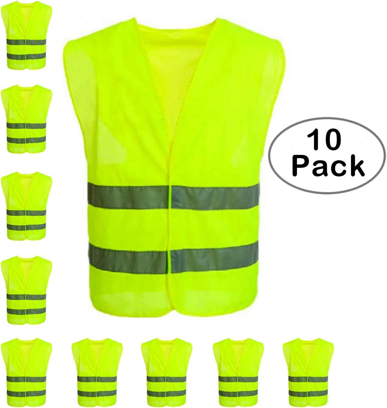 Bubbacare Hxeredue YuanKanJu Lucena Yellow Reflective Safety Vest 10 Pack Mesh Neon Yellow Color Breathable Adjustible Size Bright