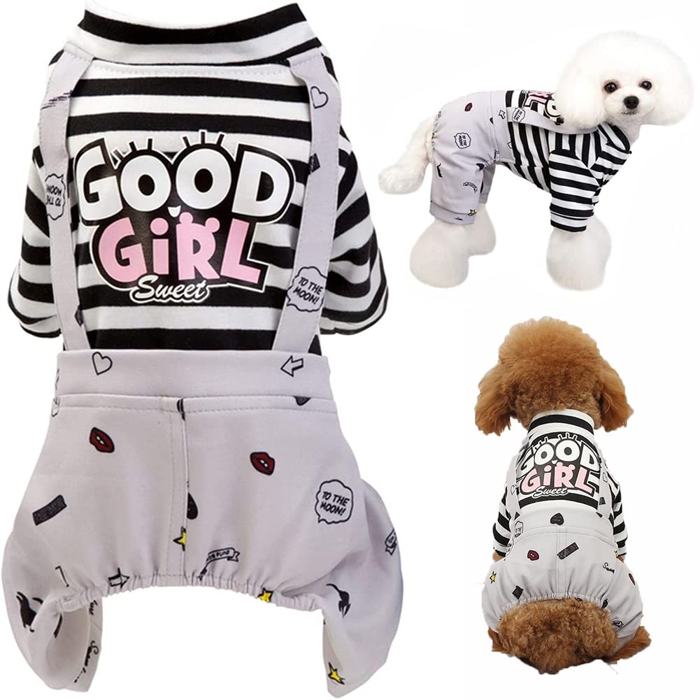 Dog Clothes Cute Stripe Jumpsuit Adorable Soft Puppy Shirt Pet Coat, Comfort Dog Pjs Apparel Costume for Small Medium Large Dogs Boy Girl Kitten. Grey, X-Large.