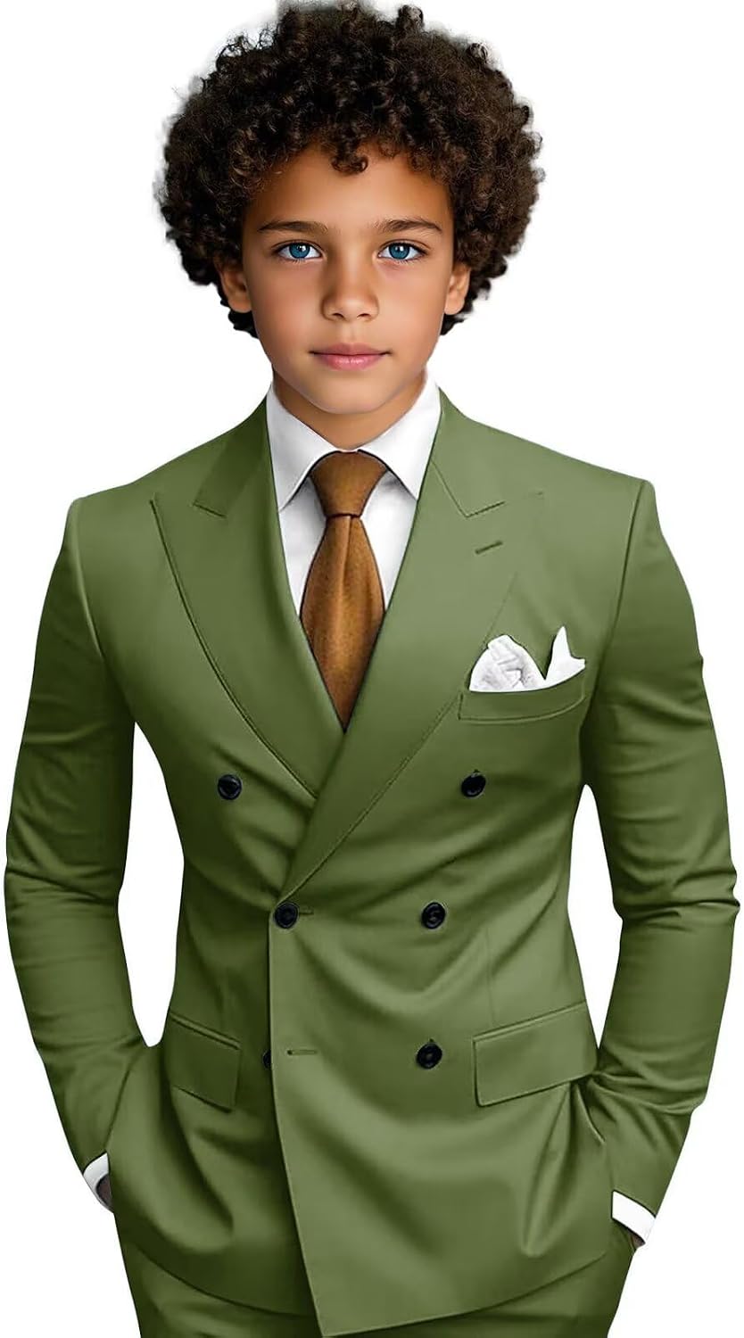 Boys Suit 3 Piece Double Breasted Suit for Boys Tuxedo Slim Fit Formal Suits for Wedding Prom Party
