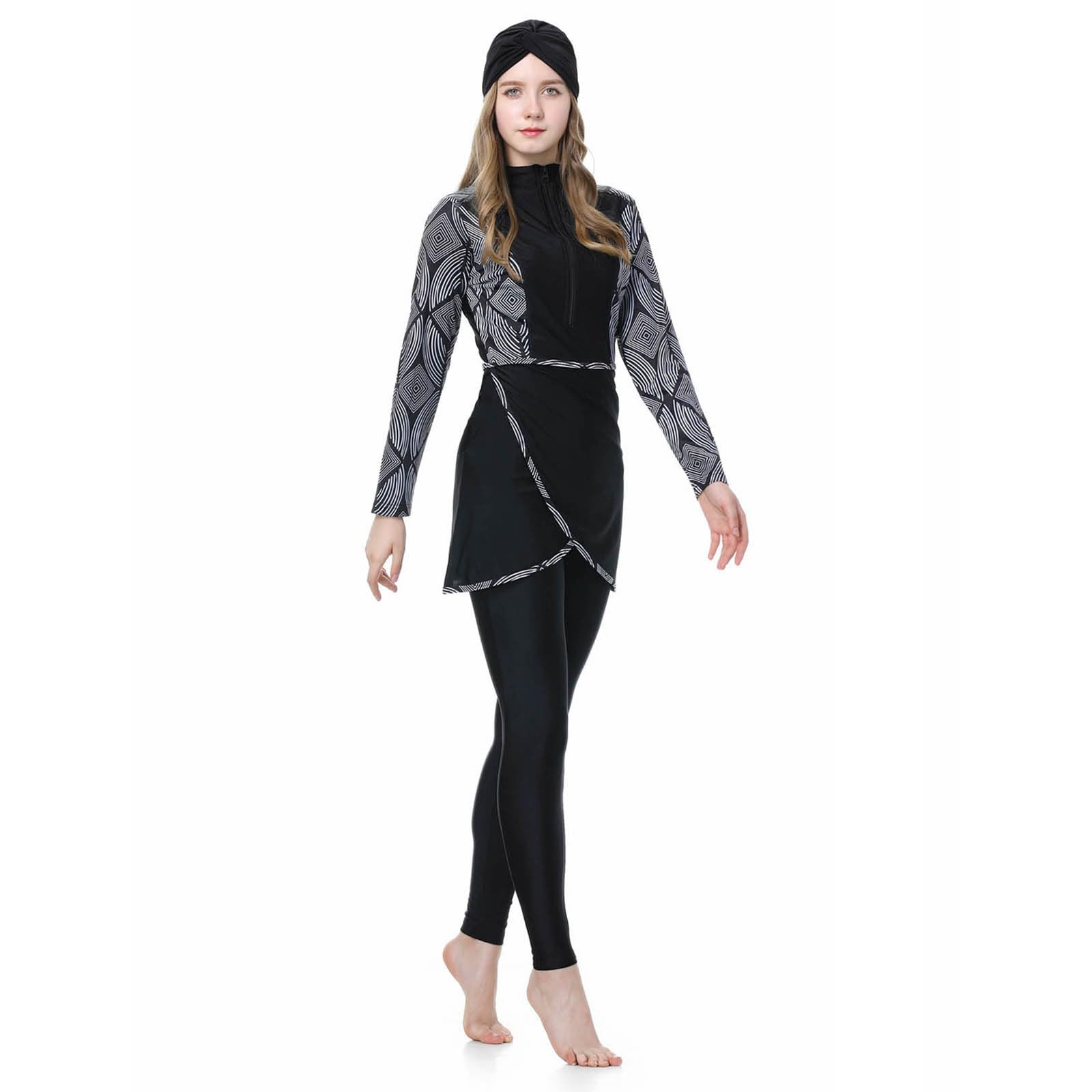 MaNMaNing traje de baño para mujer Tankini manga larga con hijab estilo árabe conservador cubierta integral con gorro de baño para la playa