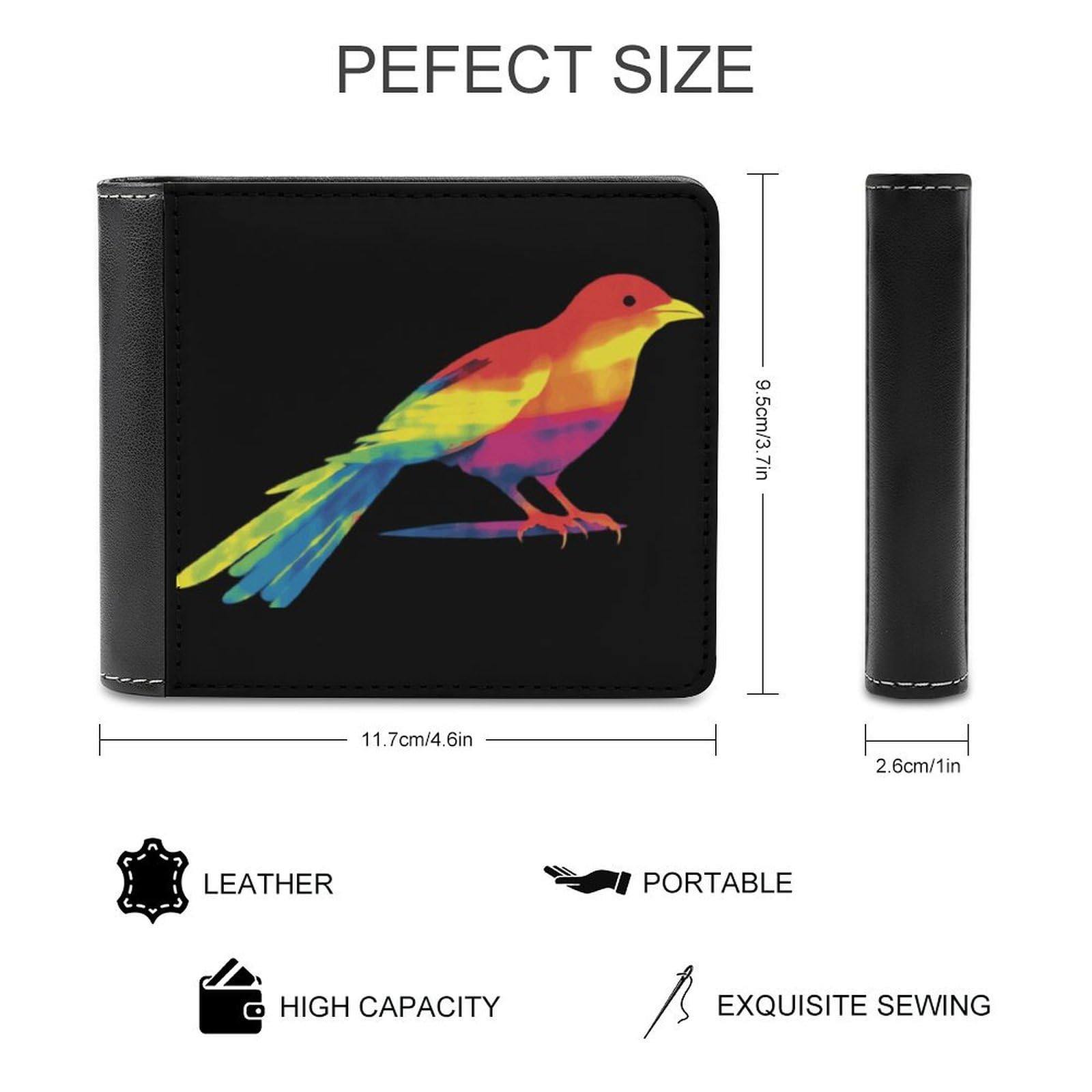 Tie Dye Magpie Rainbow Print Bird Bifold Wallet PU Leather Coin Purse Lightweight Credit Card Holder Wallet Money Clip