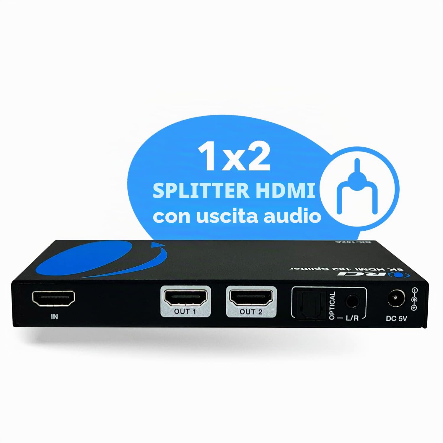 OREI Splitter HDMI 8K 1 x 2, duplicato con estrattore audio UltraHD supporta fino a 4K @ 120Hz IR EDID HDCP 2.3 - (BK-102A) (1x2 - Uscita audio)