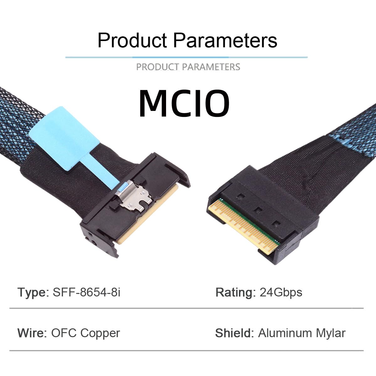 Cablecc Mini câble d'extension Cool Edge IO MCIO PCI-E Slimline 8i 74 broches PCI-E 5.0 mâle vers 74 broches SFF-8654 SAS 4.0 mâle 50 cm