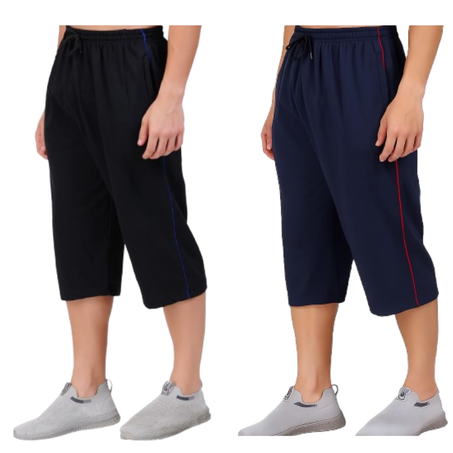 Men's Cotton Capri Three Fourth Shorts for Men with Dual Zipper Pocket | 3/4th Pants for Men Combo Pack 2 | Plus Size Shorts-image-17
