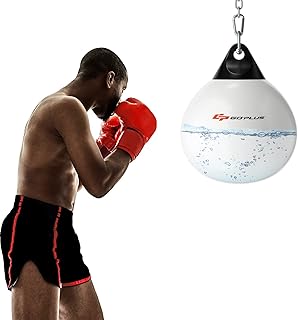 GOPLUS Saco de Boxeo de Agua 45,5 cm, Bolsa Pesada 50 kg con Manguera de Agua y Cadena de Metal Ajustable para Hogar, Oficina, Gimnasio, Bolsa de Boxeo Acuática para Adolescentes y Adultos