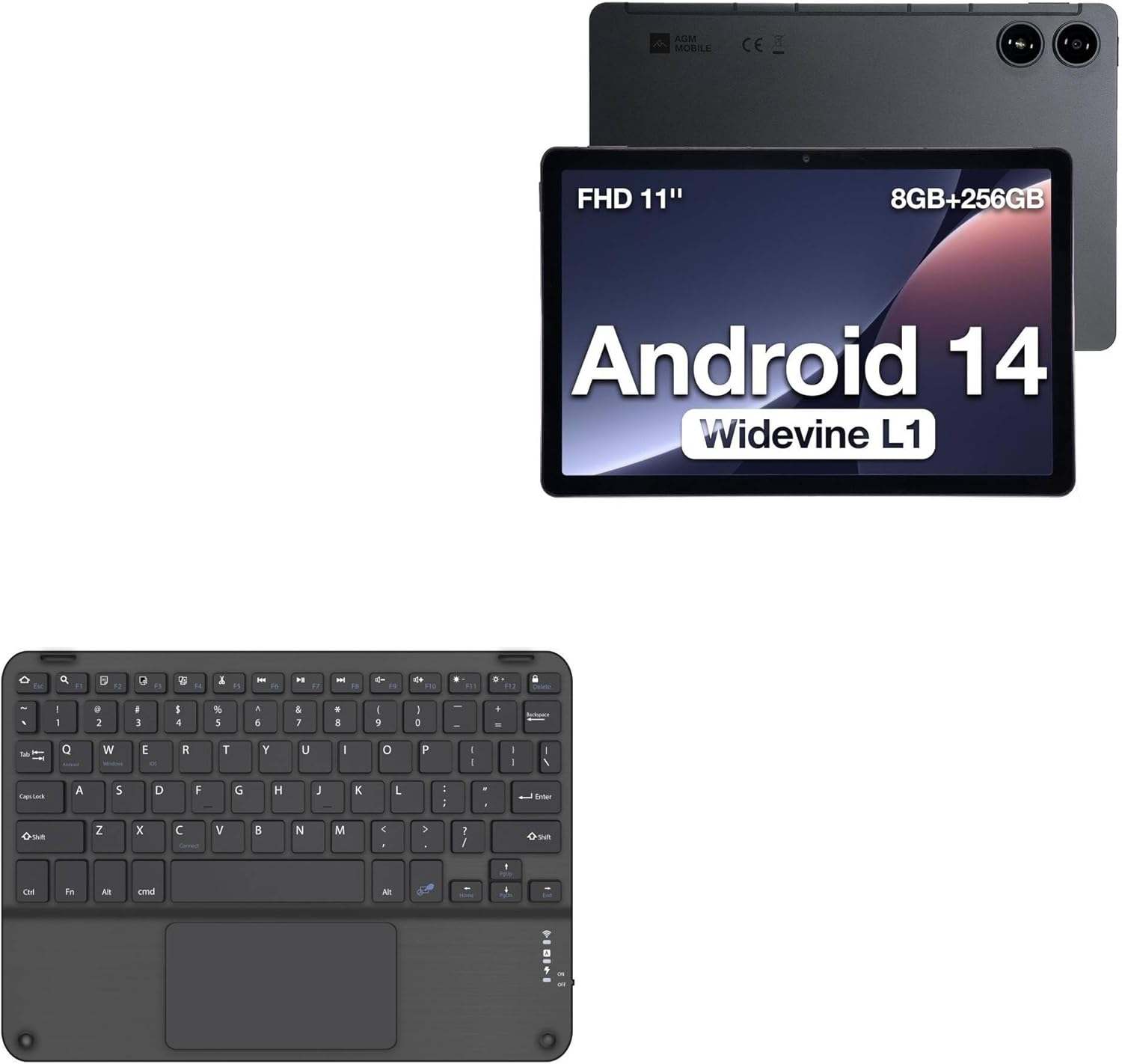 BoxWave Keyboard Compatible with AGM PAD P2 Android 14 Tablet (11 in) - SlimKeys Bluetooth Keyboard with Trackpad, Portable Slim TouchPad - Jet Black
