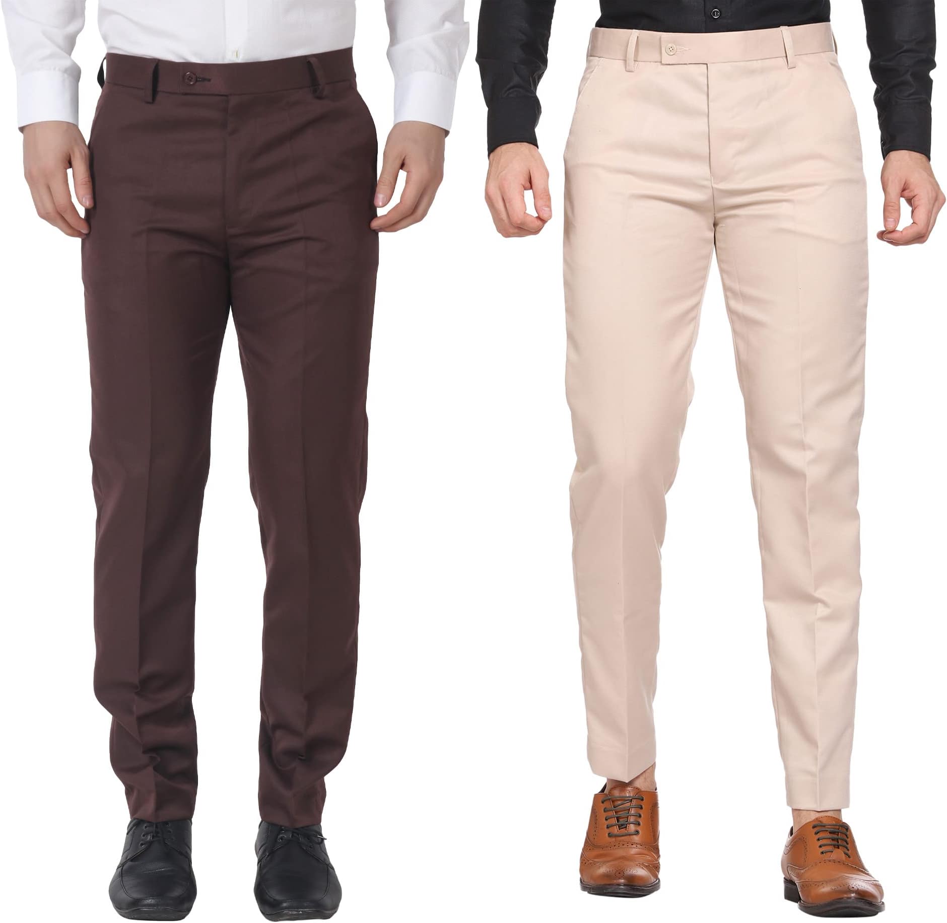 MALENO Men Formal Trouser Regular Fit Solid | Soft and Breathable Pant Combo (Pack of 2)