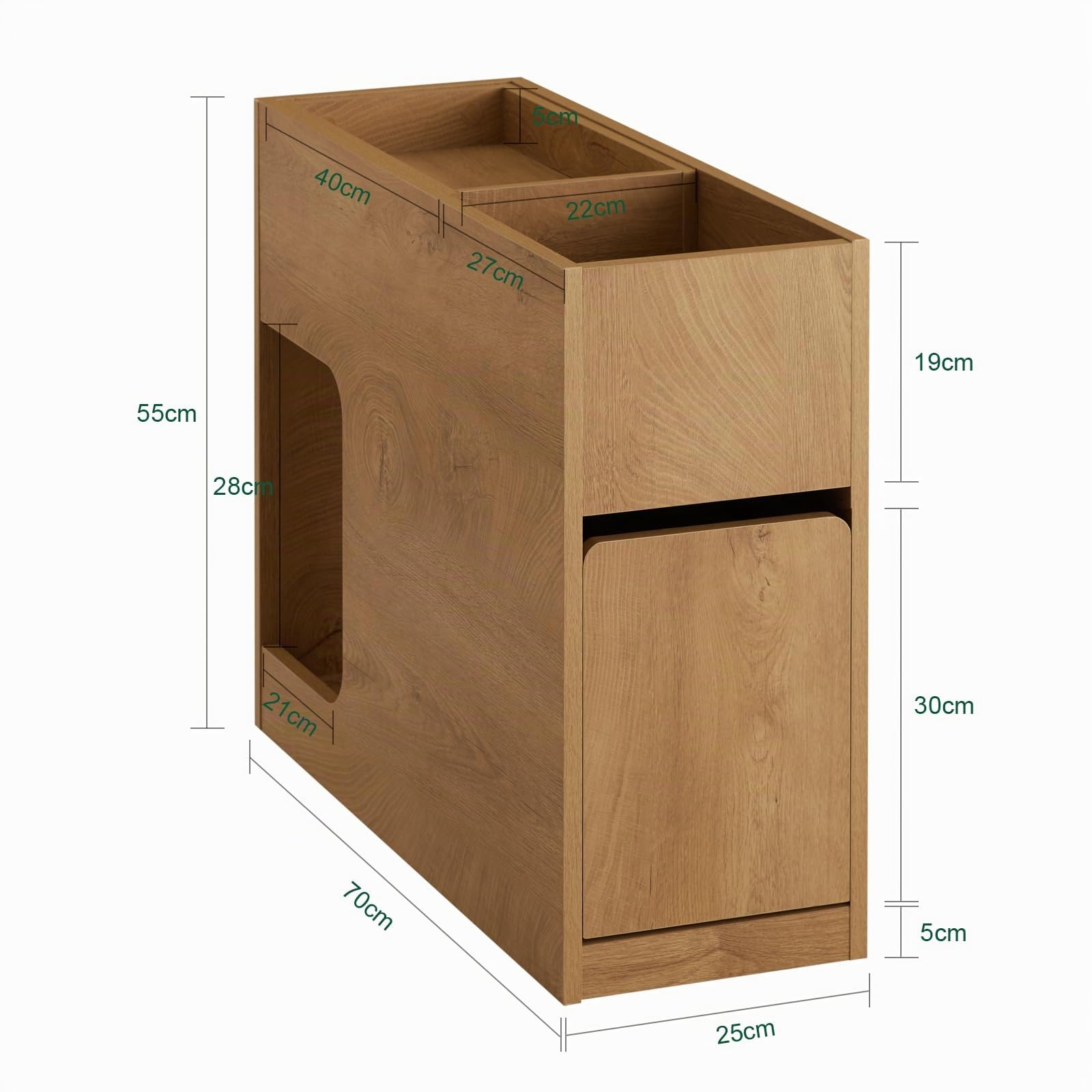 SoBuy Tavolino Stretto con Vassoio Estraibile & Cassetto, Comodino Stretto 25 cm, Mobile Salvaspazio per Soggiorno, Camera da Letto, Naturale, L25 x P70 x H55 cm, FBT158-N