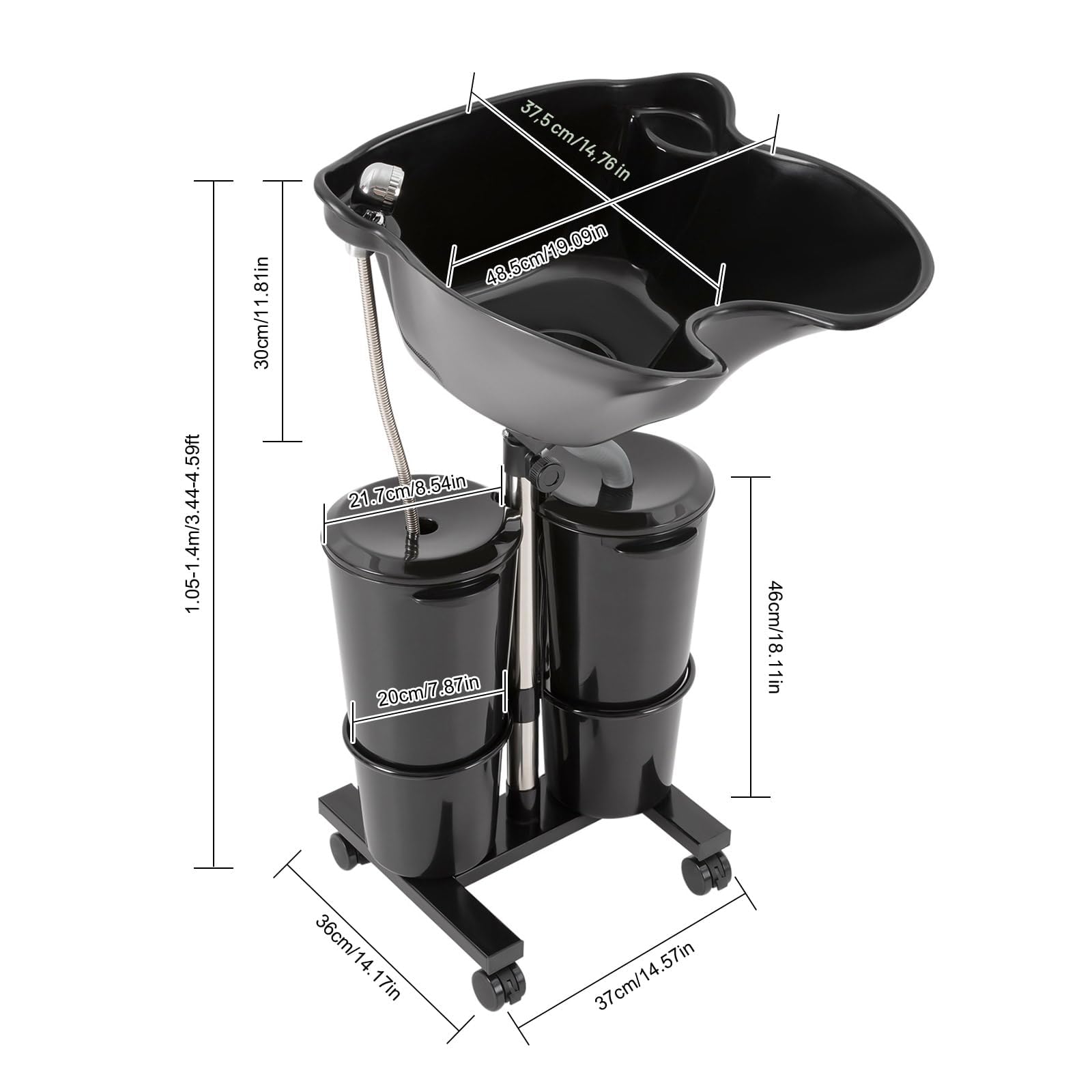 Lavabo mobile pour coiffeur - Lavabo portable - Salon de coiffure - Lavabo moderne - Polypropylène - Autonome - 48,5 cm x 37,5 cm x 30 cm