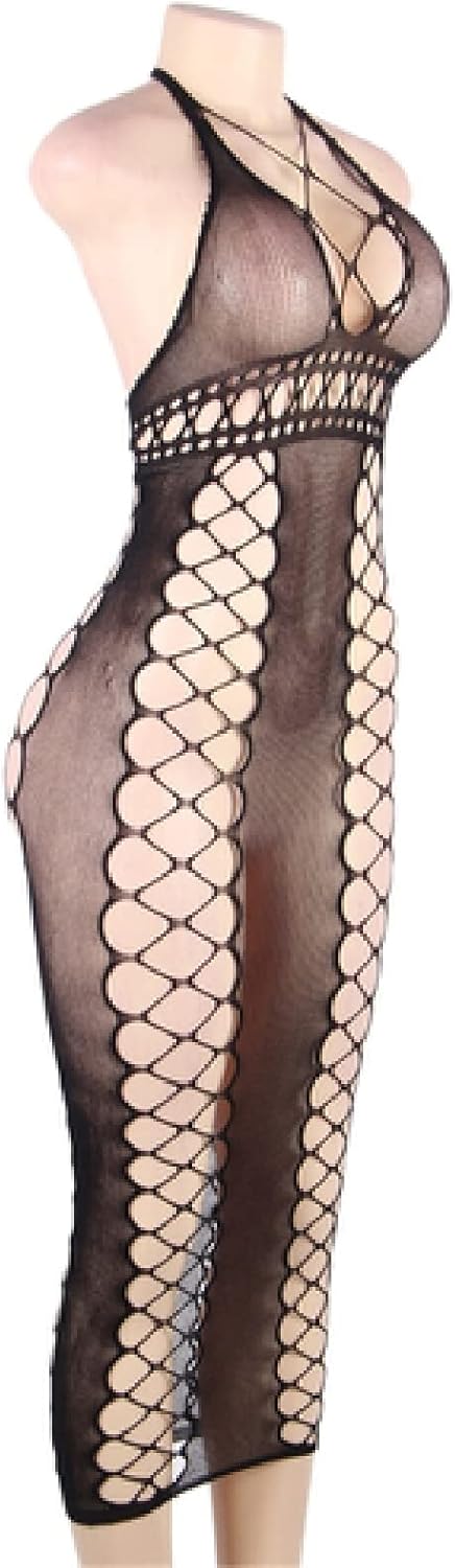 Nightwear Lingerie Temptation Stockings Transparent Hollow Open Back Sling Mesh Shirt