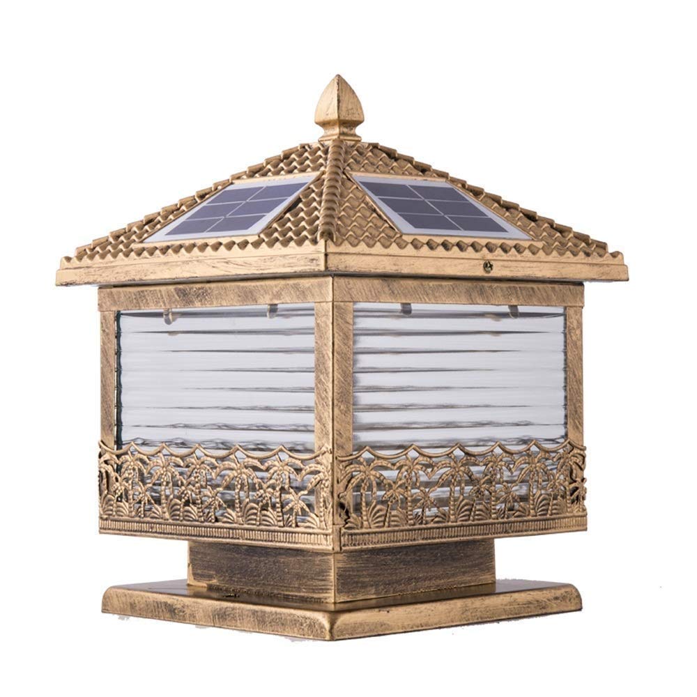 Lampy Ogrodowe, Zabytkowa Lampa Solarna Led Na Słupku, Wodoodporna, Mosiężna, Ip65, Szklana Lampa Na Słupku, Lampa Ogrodowa, Zewnętrzna Lampa Na Słupku, Latarnia Na Trawn(Jeden Kolor-Wysokość-27Cm)