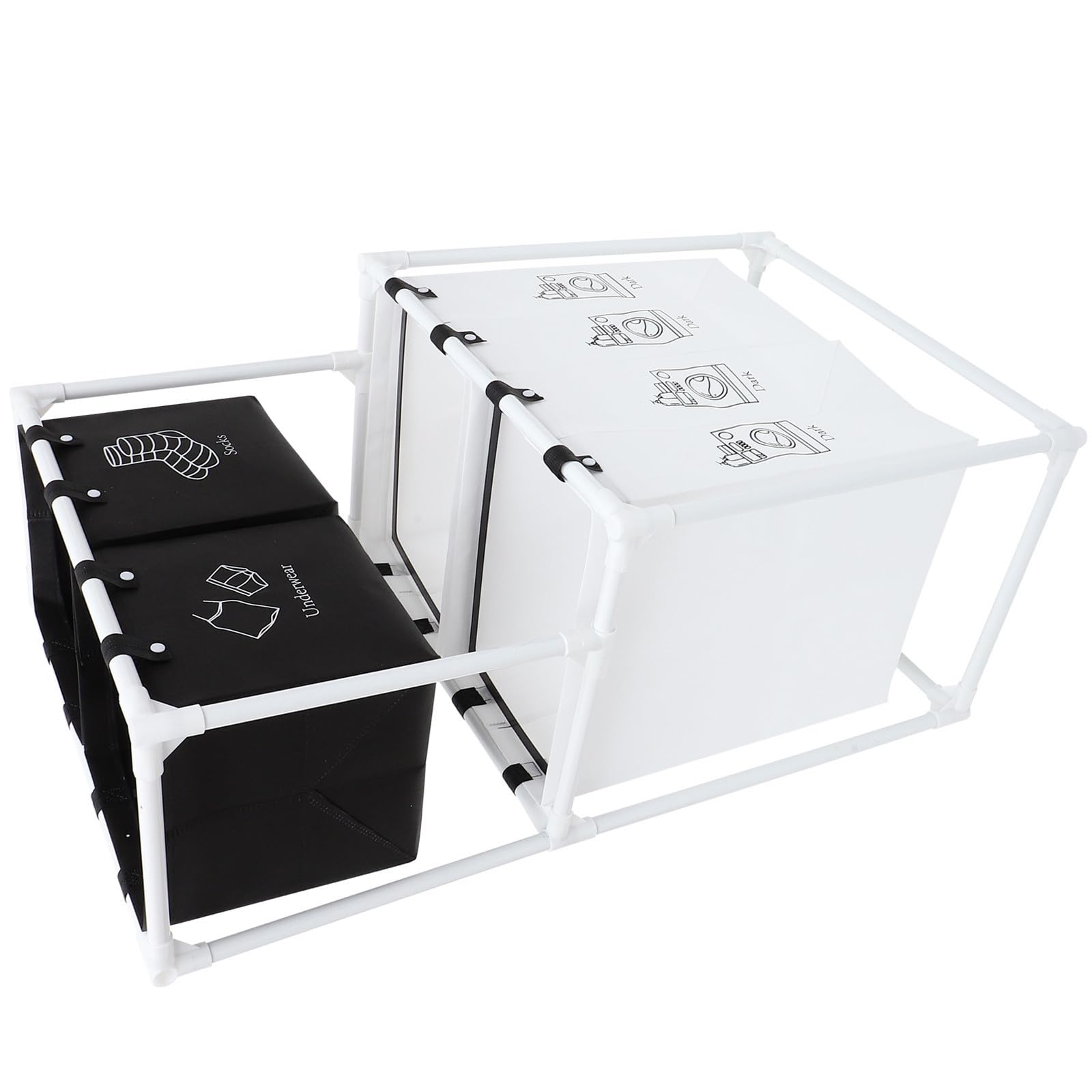 Panier à linge avec support robuste et sac amovible en coton lin lavable