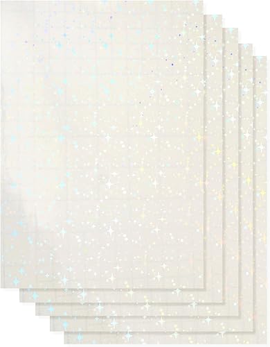 Dohia Papel adhesivo holográfico de vinilo transparente, autoadhesivo, impermeable, arco iris, película de superposición transparente, tamaño A4,
