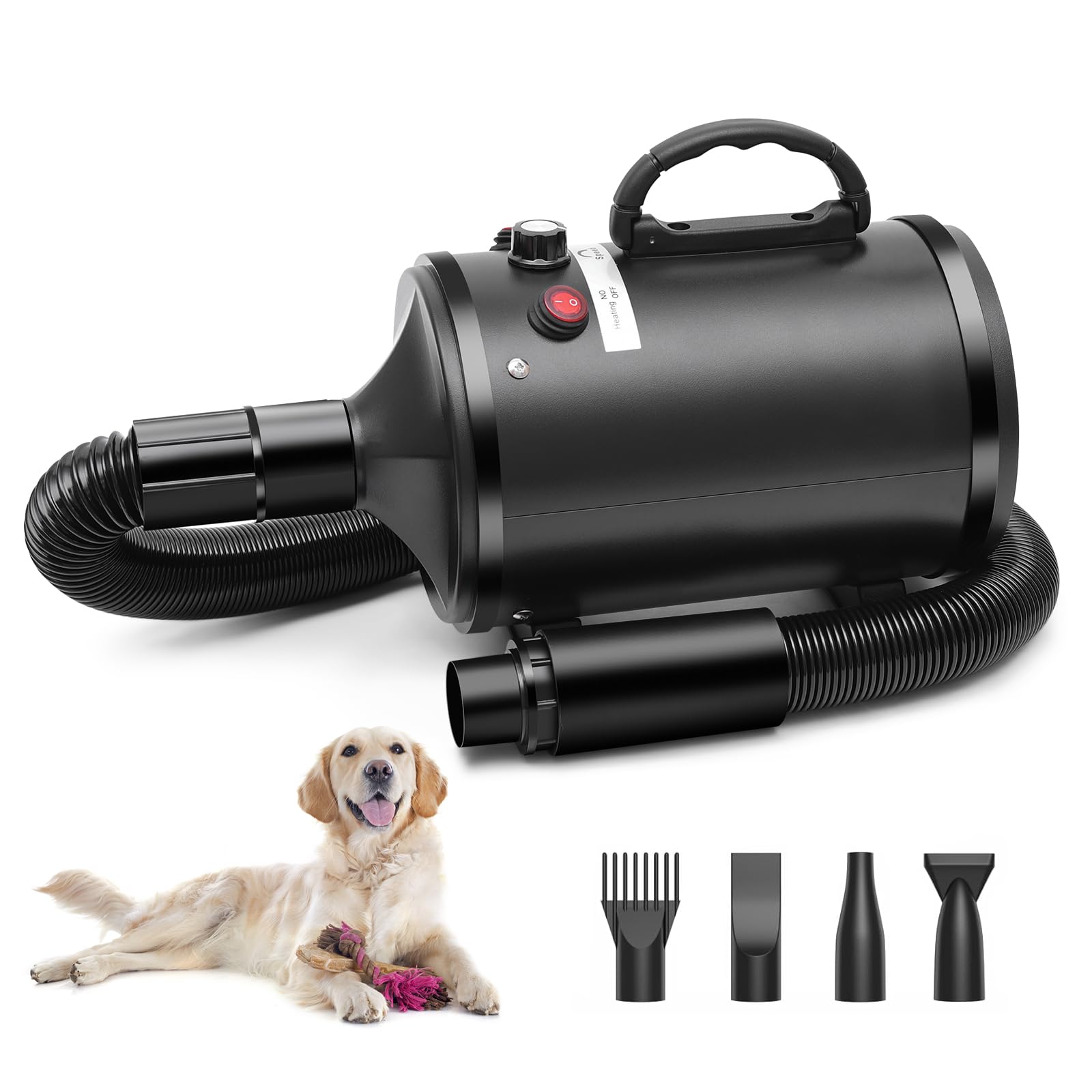 Soffiatore per Cani, Asciugacapelli per Cani Blower 2800W, Phon Cani velocità e Temperatura Regolabili, Meno Rumore asciuga cane Toelettatura Animali con 4 Ugelli per Uso Privato e Professionale
