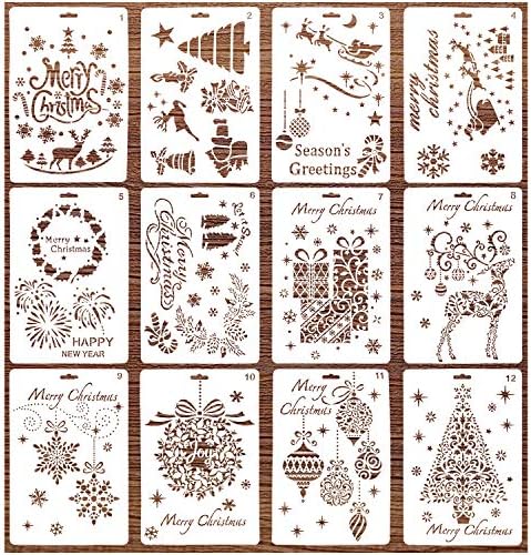 berglink 12Pcs Christmas Craft StencilsChristmas Stencils Bullet Journal Templates Reusable Plastic for Painting Home Decoration and Handicraft Activities Craft Art Drawing