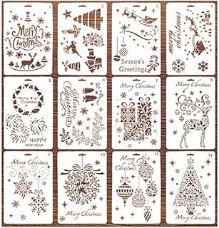 berglink 12Pcs Christmas Craft StencilsChristmas Stencils Bullet Journal Templates Reusable Plastic for Painting Home Decoration and Handicraft Activities Craft Art Drawing
