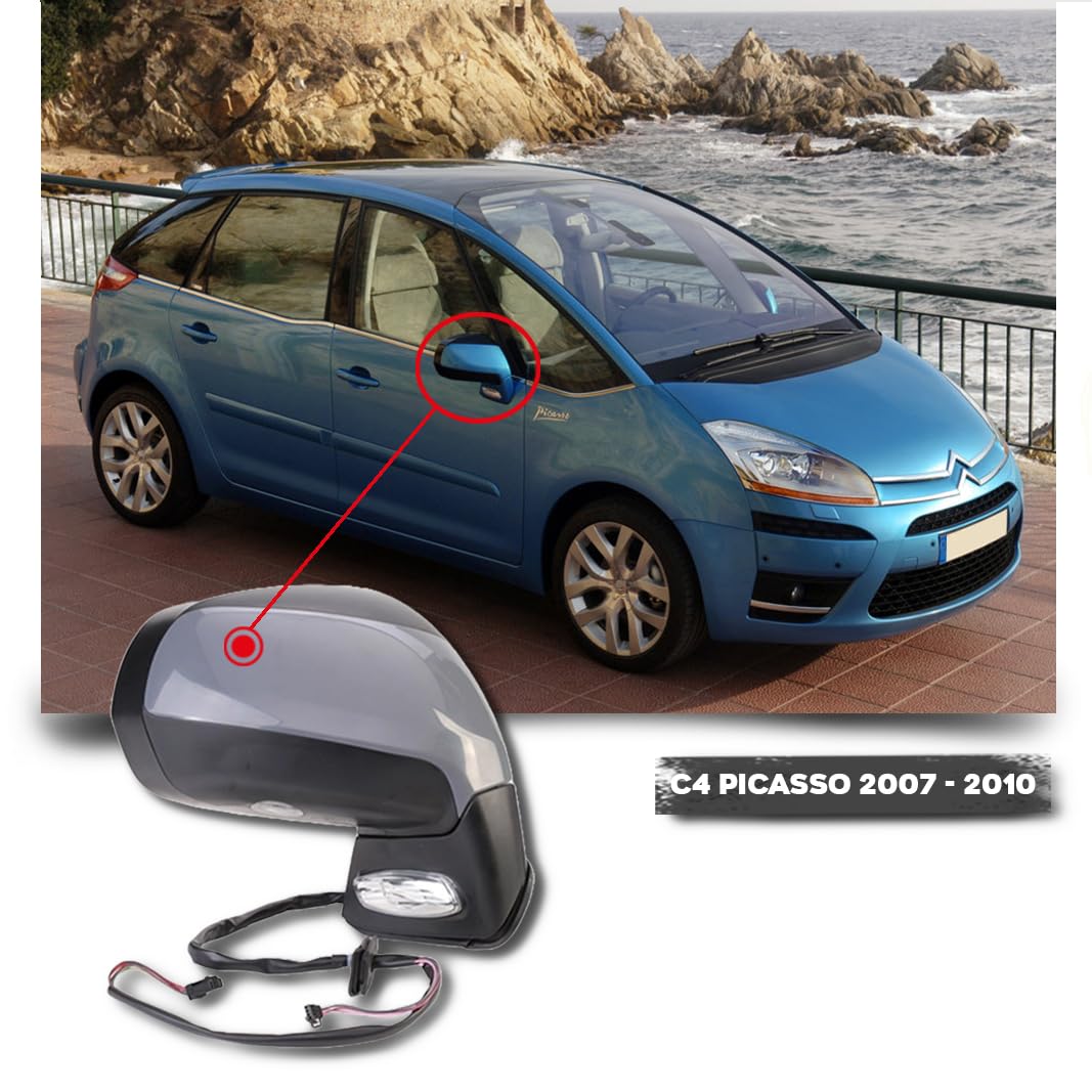 CG94 - Specchietto Retrovisore Elettrico Termico per C. C4 PICASSO 2007-2010 - Con Funzione Antinebbia e Luce di Cortesia - Calotta da Verniciare - con Sonda 9 PIN (Lato Destro)