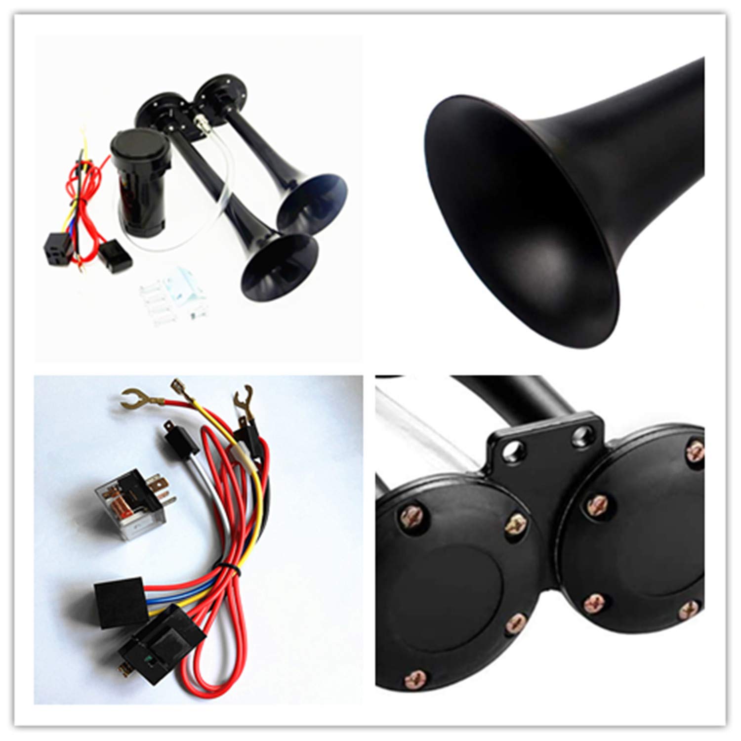 Yida Luchthoorn 12 V 150 dB, verchroomd zink, 5 trompetten, muzikale autoclaxon, relais luchthoorn met compressor voor elk voertuig 12 V vrachtwagen, trein, boot, auto, bestelwagen