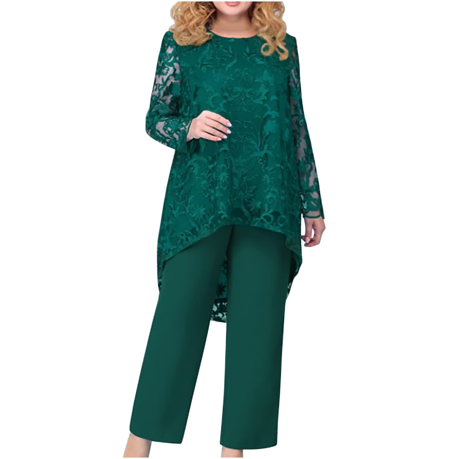 NUSGEAR Conjunto Dos Piezas Mujer encaje Moda Camiseta de manga larga y Pantalones Otoño invierno Talla grande Suelto Elegante Traje Fiesta Casual Vestido vestir Traje cómodo Conjunto 2024