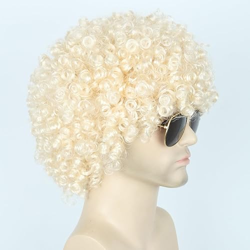 Miniatura 8 de Topcosplay Juego de 3 piezas de pelucas para hombre collar de bigote corto rizado pelucas de Halloween rubio marrón mezclado