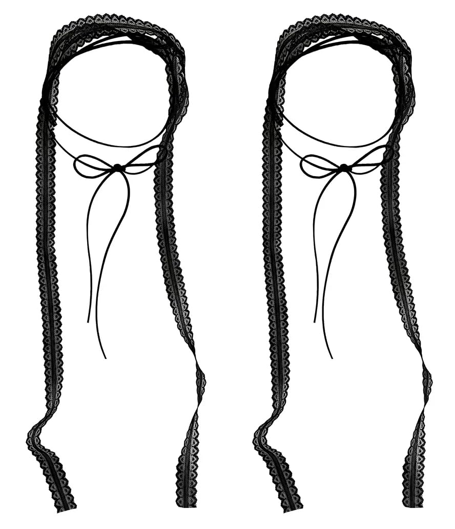 NIDMIDO 2Pcs Lace Solid Color Narrow Scarf Skinny for Women Satin Scarf Belts Sash Necktie Neck Scarf Choker