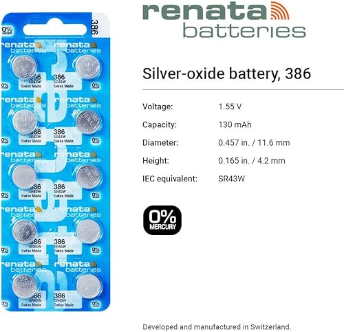 Miniatura 2 de Renata 386 SR43W Baterías - 1.55V Óxido de Plata 386 Batería de reloj (2 unidades)