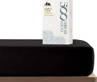 MAYFAIR LINEN Twin Fitted Sheet Only - 500 Thread Count Black Soft 100% Cotton Sateen Weave Fitted Sheet, Deep Pocket Cooling Sheets, Fits Upto 17