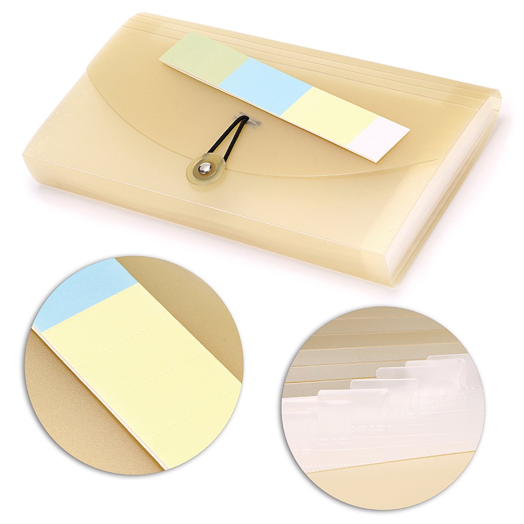 BTSKY Expanding Accordion File 13 Pockets Small Card Ticket Holder Storage Folder Check Bill Plastic Wallet Case (Coffee Translucent - View #7