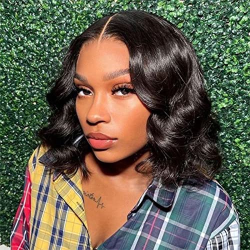 Apomedite Short Bob Wig Human Hair Glueless Wigs For Black Women 4X4 Lace Front Wigs Human Hair Pre Plucked Body Wave Bob Lace Closure Wigs Ocean Wavy Lace Front Wigs Natural Color (10 Inch) #TOP30