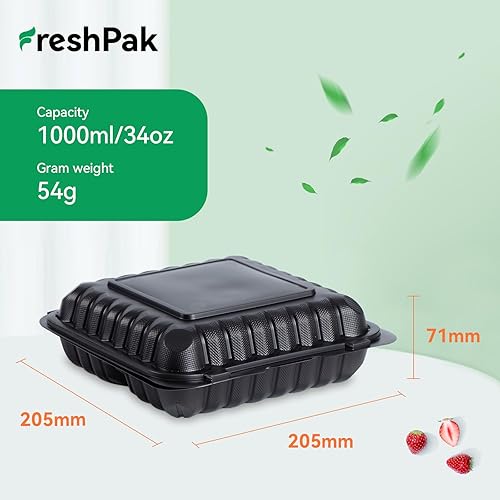 Miniatura 4 de Food Containers Mineral Filled PP 55 Pack - 8x8 34 oz Shrink Wrap BPA Free Plastic Stackable Storage Clamshell Takeout Container Reusable