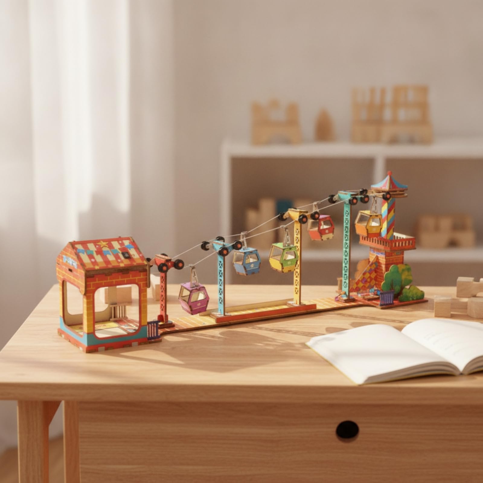 Kit Funivia in Legno da Montare Manuale | Scientifico, Gioco Educativo in Legno, Sicuro per Bambini, Giocattolo, Aula, Studenti