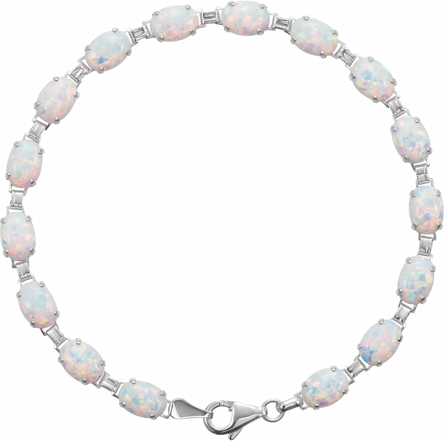 Diamond2Deal 14K White Gold Lab-Grown Opal Tennis 7" Bracelet