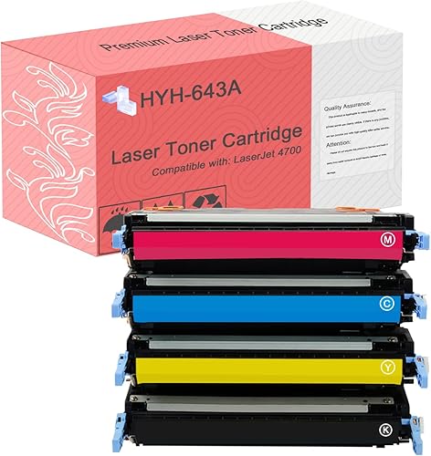 643A High Yield Replacement Toner Cartridge Compatible for HP Color Laserjet 4700 4700N 4700DN 4700DTN Printers(C M Y K, 4-Pack) Combo Pack