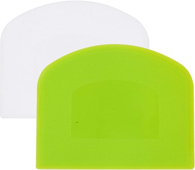 Arnech 2 Pcs Dough Scraper Plastic Pastry Bread Dough Cutter Scrapers Smoother Shape Spatulas for Bread Bakeware for Baking (Green/White)