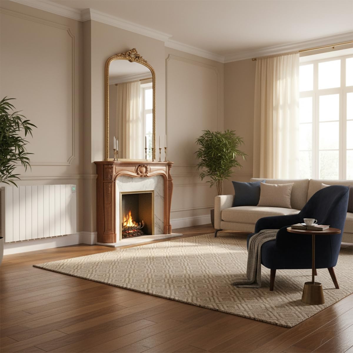 CálidaHome Sentinel 1800W – Emisor térmico eléctrico (12 elementos) con fluido de alta transferencia 150 W/elemento, con detector de presencia – Alta potencia para estancias de 18–23 m²