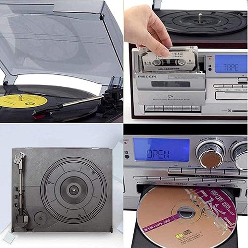 Miniatura 4 de Tocadiscos, reproductor de discos de vinilo Bluetooth tocadiscos de CD cassette de radio AMFM y entrada auxiliar con puerto USB y codificación SD