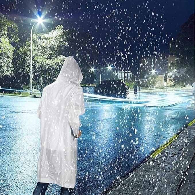 Image of Kolva Men EVA Plain Rain Coat Hooded Outdoor Water Resistant Portable Raincoat Suit (White) (1 Piece)