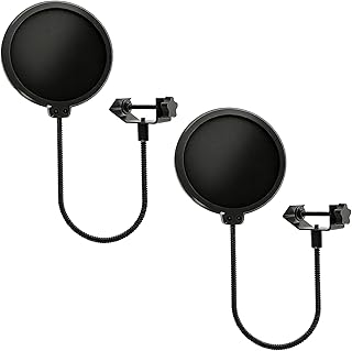 2er Pack Popschutz Mikrofon, Professioneller Pop Filter mit 360° Flexiblem Schwanenhals, Mikrofon Windschutz für Studio, Recording, Streaming, Podcast, Schwarz
