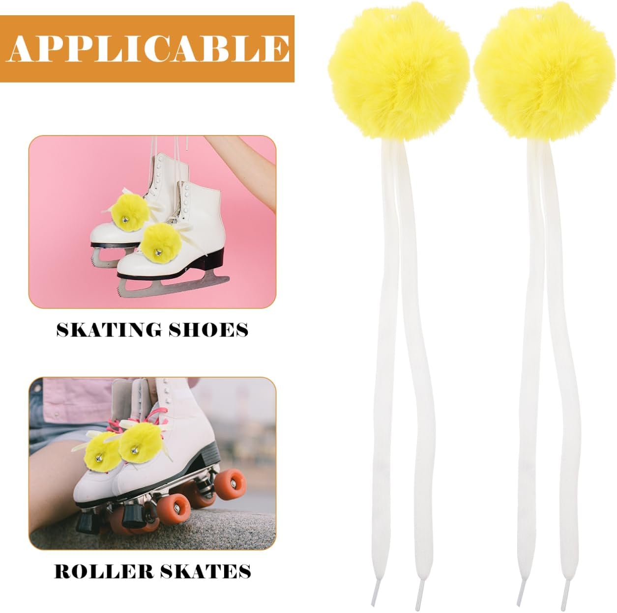 ibasenice Roller Skate Pom Poms with Bells 2 Pack Fuzzy Balls for Women Girls Tie on Decorative Accessories for Quad Skates Ice Skating Accessories with Jingle Sound image 5