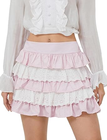Womens Lolita Skirt Teen Girl Kawaii Sweet Cute Ruffle Layered Mini Skirt Gothic Lace Trim Tiered Cake Skirts