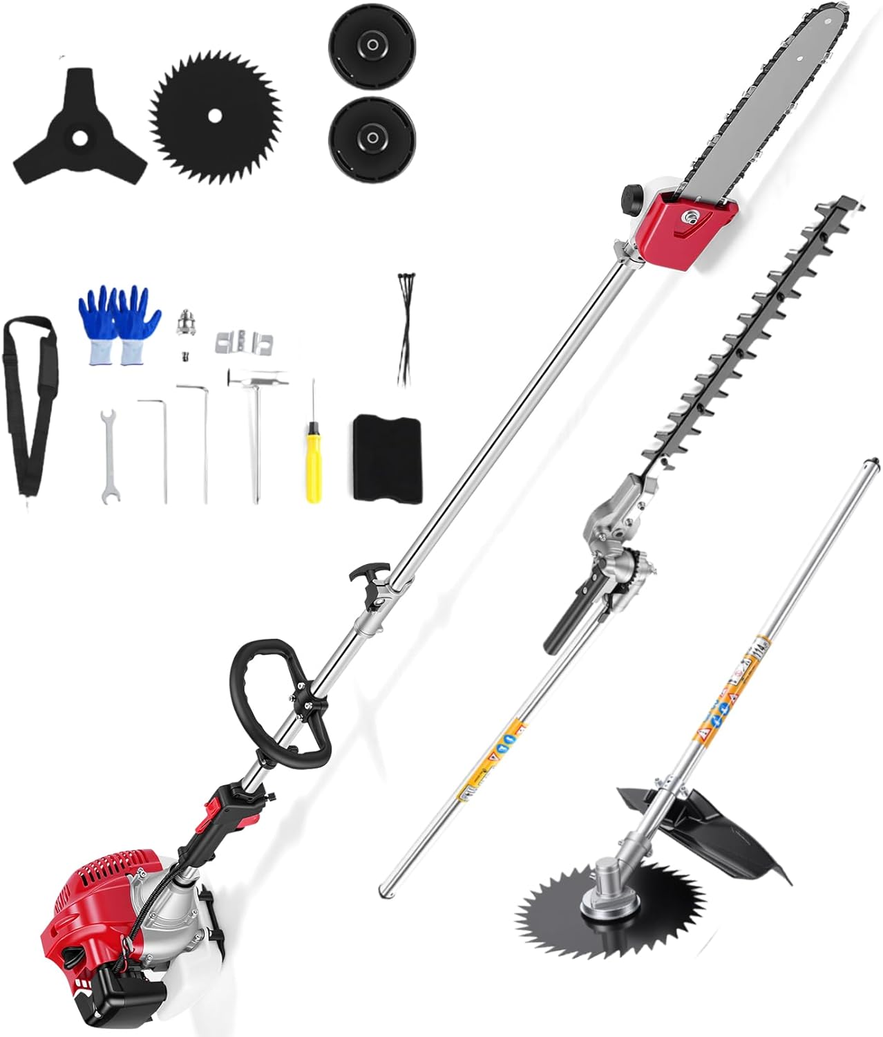 Gas Powered Pole Saws 6-in-1, 58CC 2 Cycle Powerful Gas Pole Saw nclude String Trimmer Brush Cutter Pole Saw Hedge Trimmer Brush Cutter for Yard, Garden