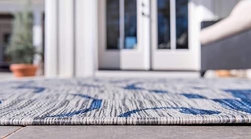 Miniatura 4 de Unique Loom Outdoor Botanical Collection - Alfombra rizada, 7 pies 1 pulgada x 10 pies, rectangular, grisazul marino