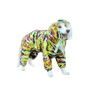 Dog Raincoat Waterproof 4 Legs Pet Rain Jacket with Hood Breathable Lightweight Dog Rain Poncho for Small Medium Large Dogs (12, Green Camo)
