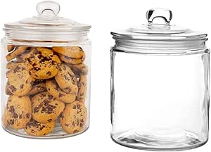 Set of 2 Glass Jar with Lid (2 Liter) | Airtight Glass Storage Cookie Jar for Flour, Pasta, Candy, Dog Treats, Snacks &amp; More | Glass Organization Canisters for Kitchen &amp; Pantry | 68 Ounces