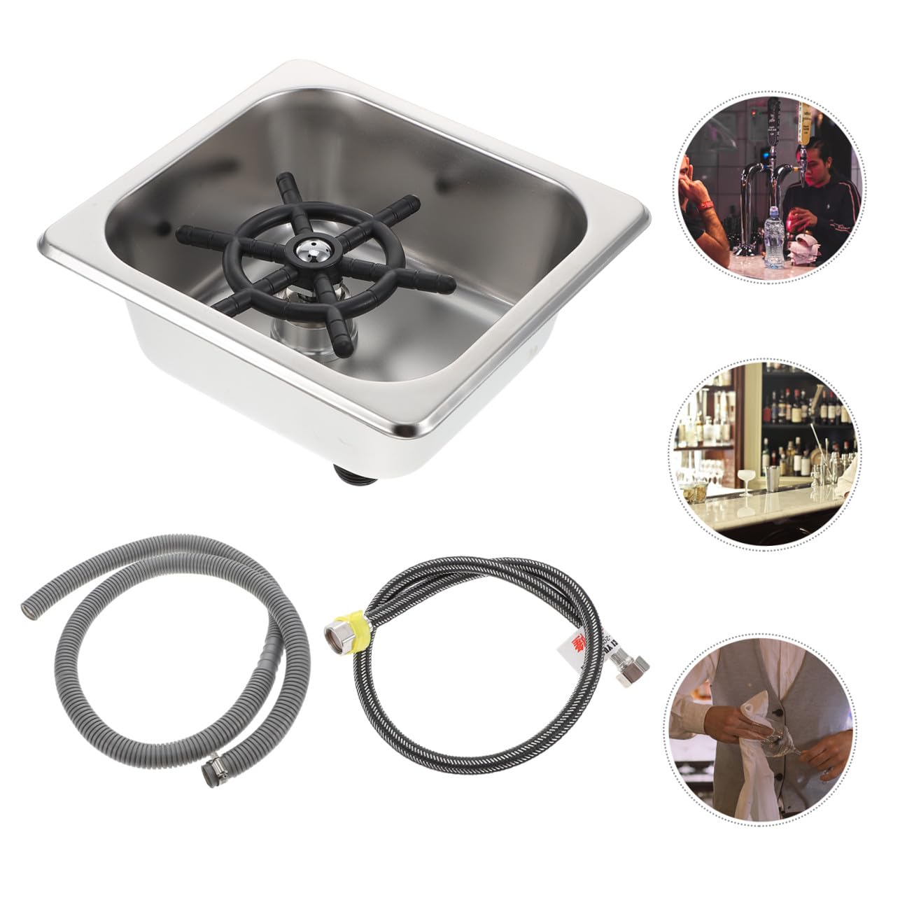 Lavabicchieri in Acciaio Inox per Bar Connessione 1/4 Pollice | Risciacquo ad Alta Pressione, Finitura Argento, per Calici e Tazze, Tubo Incluso