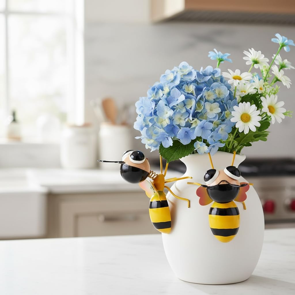 Cruis Cuka Metal Yard Art Garden Decor Cute Bee Lawn Ornament ​Hanging Wall Sculpture - Set of 2 image 3