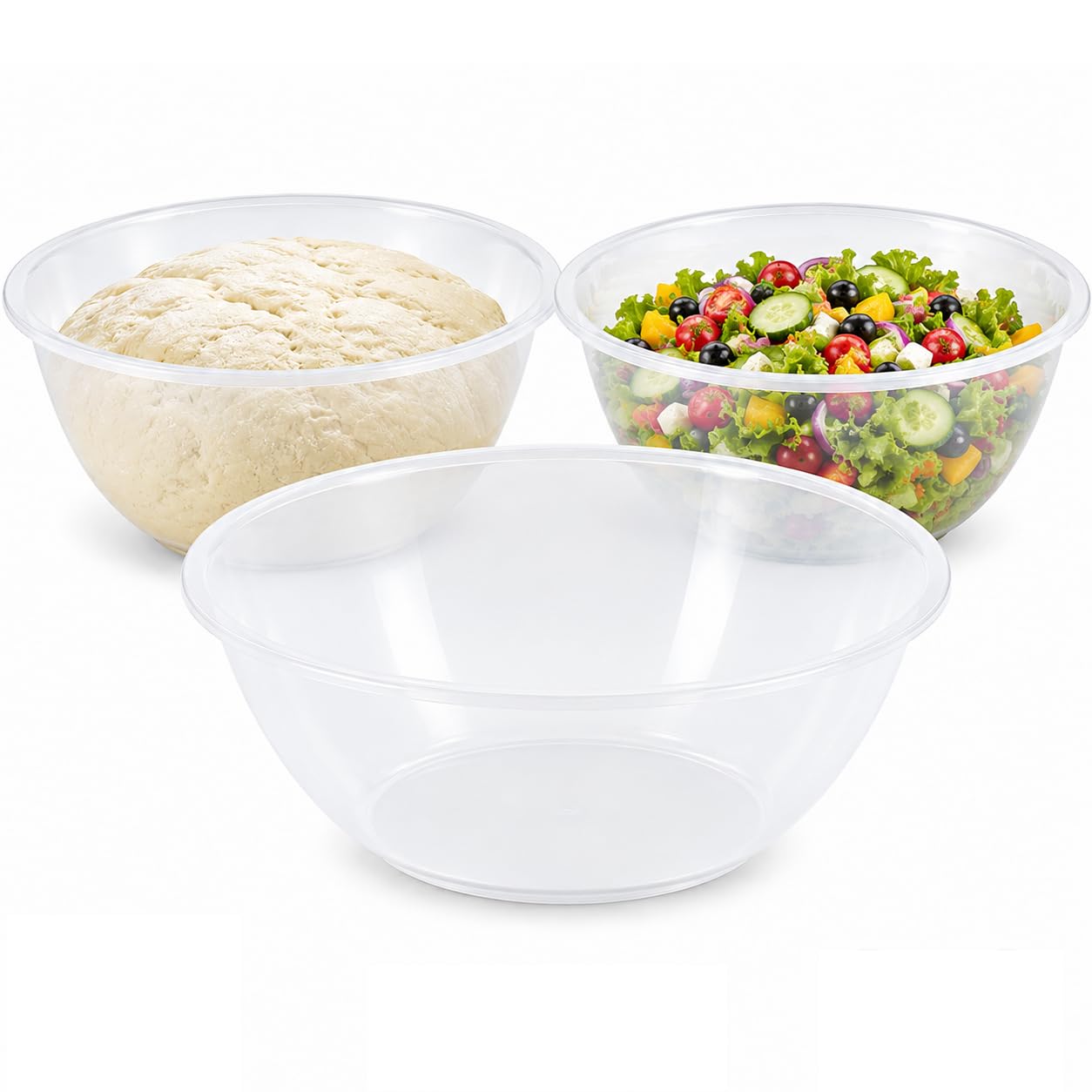 ZOPPER 30cm Clear Plastic Mixing Bowls Pack of 3 Large