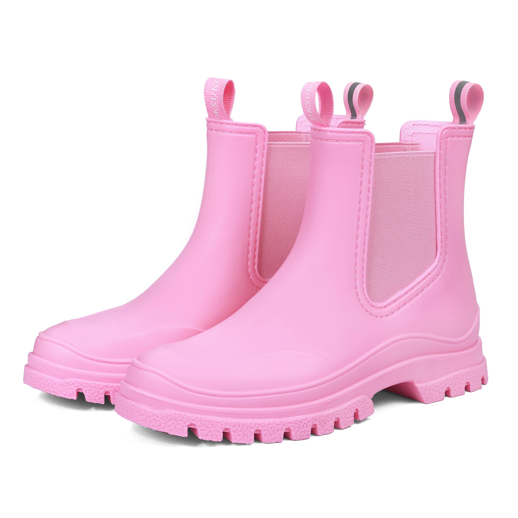 DKSUKO Womens Short Rain Boots Rubber Waterproof Garden Boots Elastic Slip On Ankle Chelsea Boot Fashion Insulated Rain