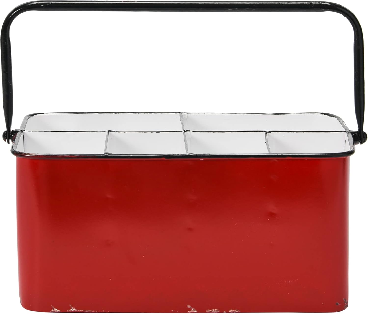 Creative Co-Op Farmhouse Metal Storage Caddy with 6 Compartments and Handle, Distressed Red and White